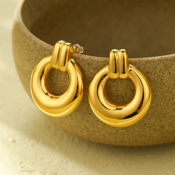 24K Gold Plated Statement Earrings*Gold Circle Knot Earrings*Elodie Earrings - Picture 4 of 5